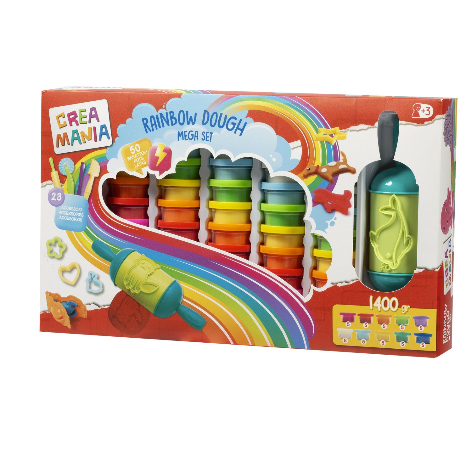 Rainbow dough mega set - grande set arcobaleno creativo per modellare e giocare - CREA MANIA, SUPERSTAR