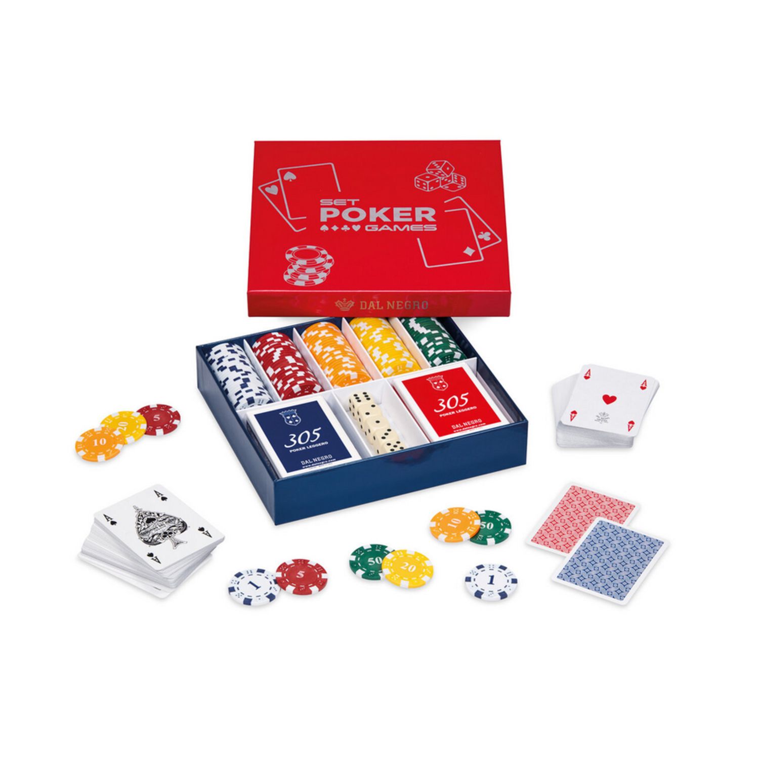 Set poker completo dal negro - 125 fiches, 2 mazzi di carte e 5 dadi inclusi - 