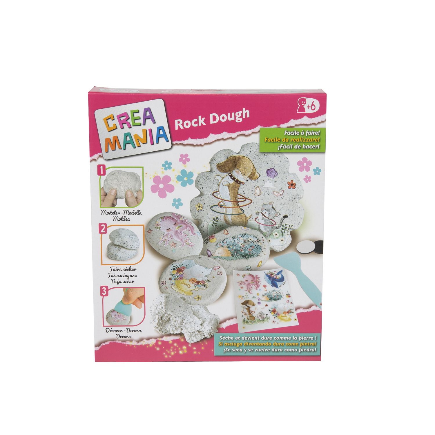Rock dough - composto modellabile asciugatura veloce - include magneti e stickers - età 3+ - crea mania - CREA MANIA