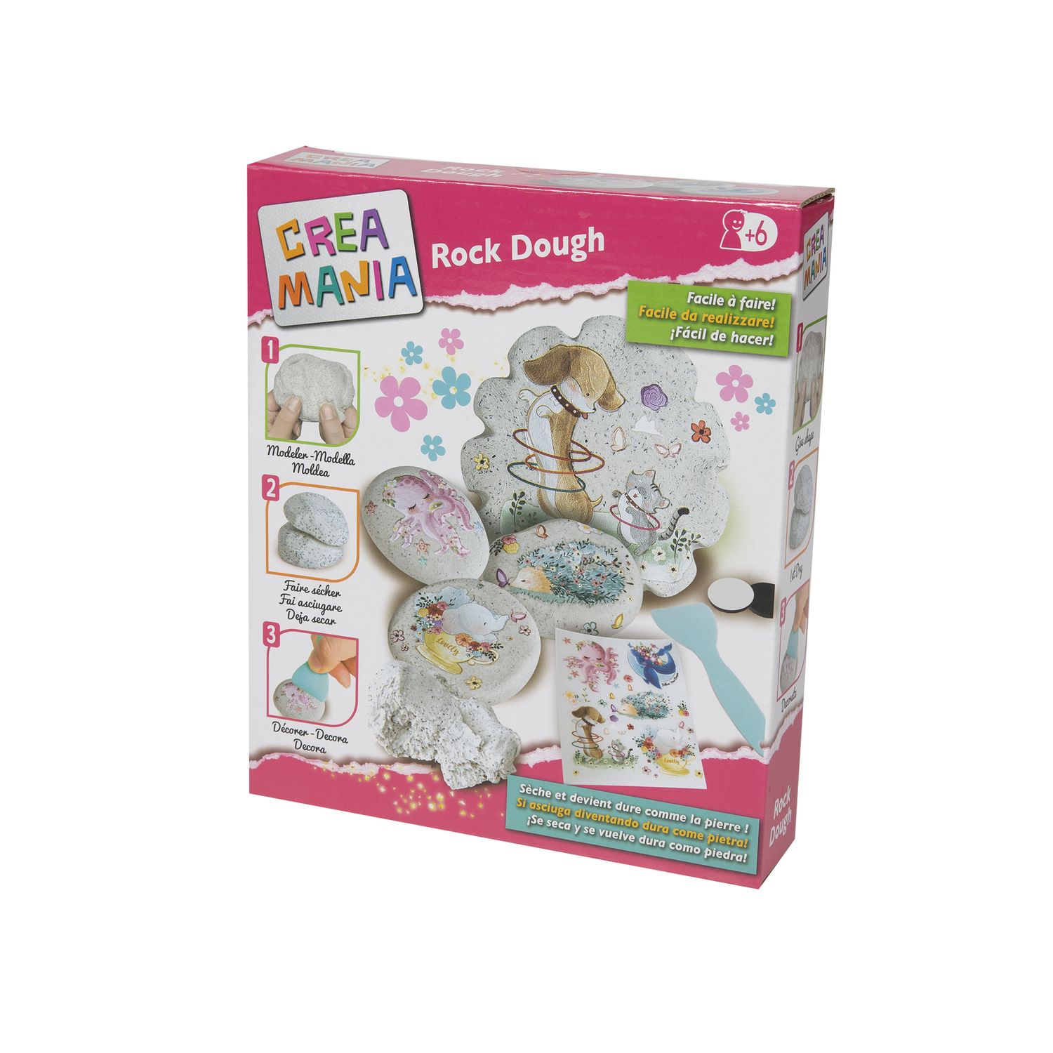 Rock dough - composto modellabile asciugatura veloce - include magneti e stickers - età 3+ - crea mania - CREA MANIA