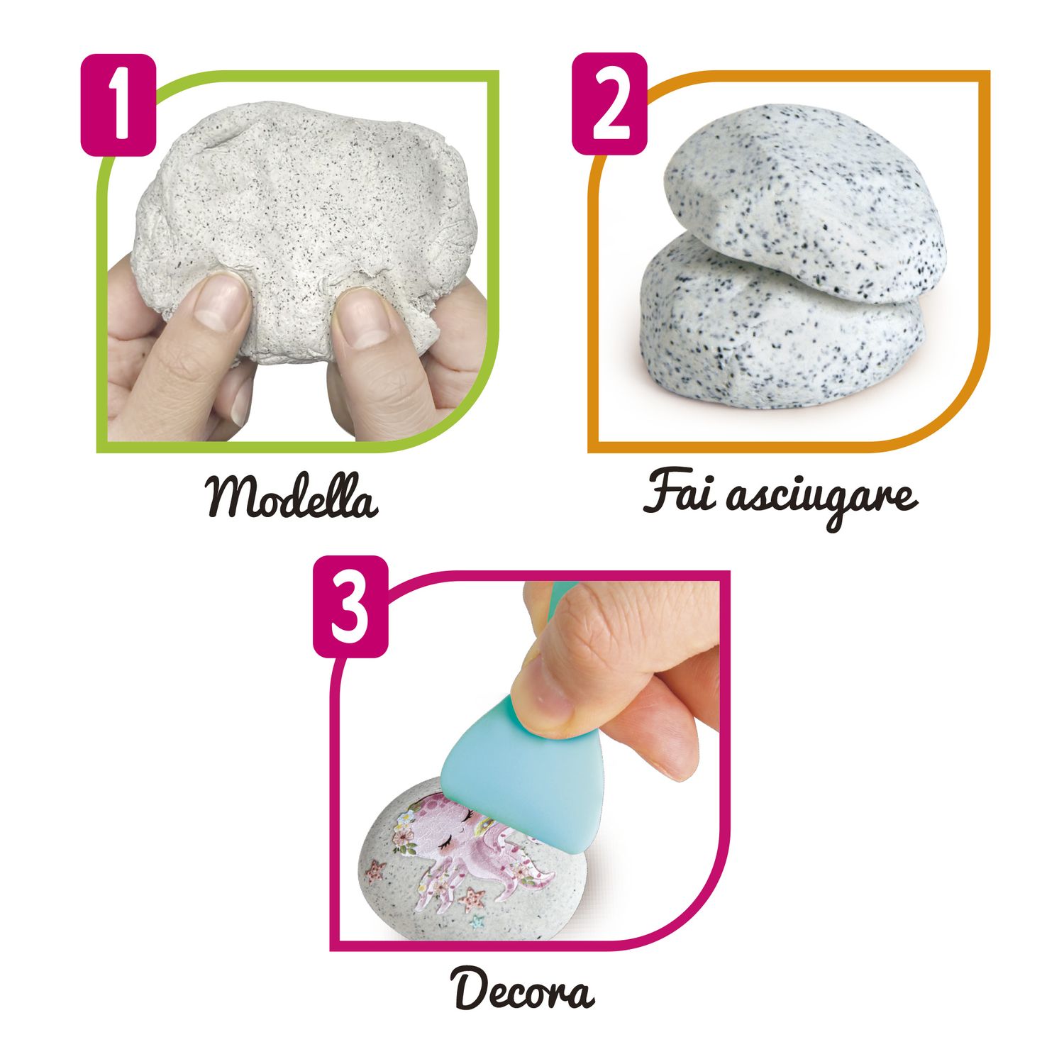 Rock dough - composto modellabile asciugatura veloce - include magneti e stickers - età 3+ - crea mania - CREA MANIA