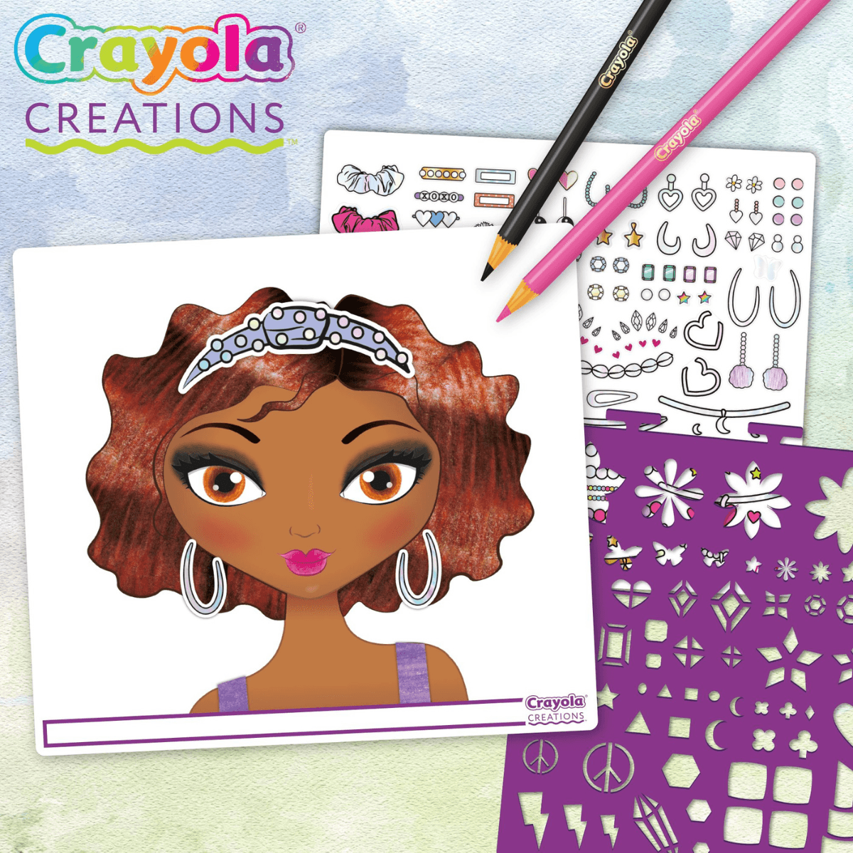Crayola creations - super album make-up artist, per disegnare trucco e acconciature alla moda, con stencil e stickers, attività creativa e regalo, da 8 anni, 04-1056 - CRAYOLA