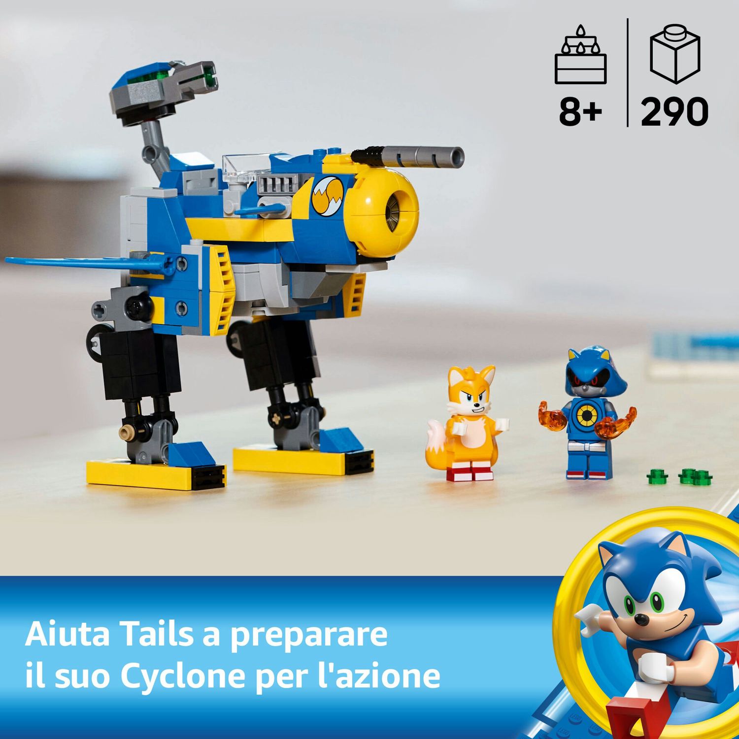 Lego sonic 77002 cyclone vs. metal sonic, giochi d'azione per bambini 8+ con mech robot giocattolo trasformabile e personaggio - Sonic, Lego