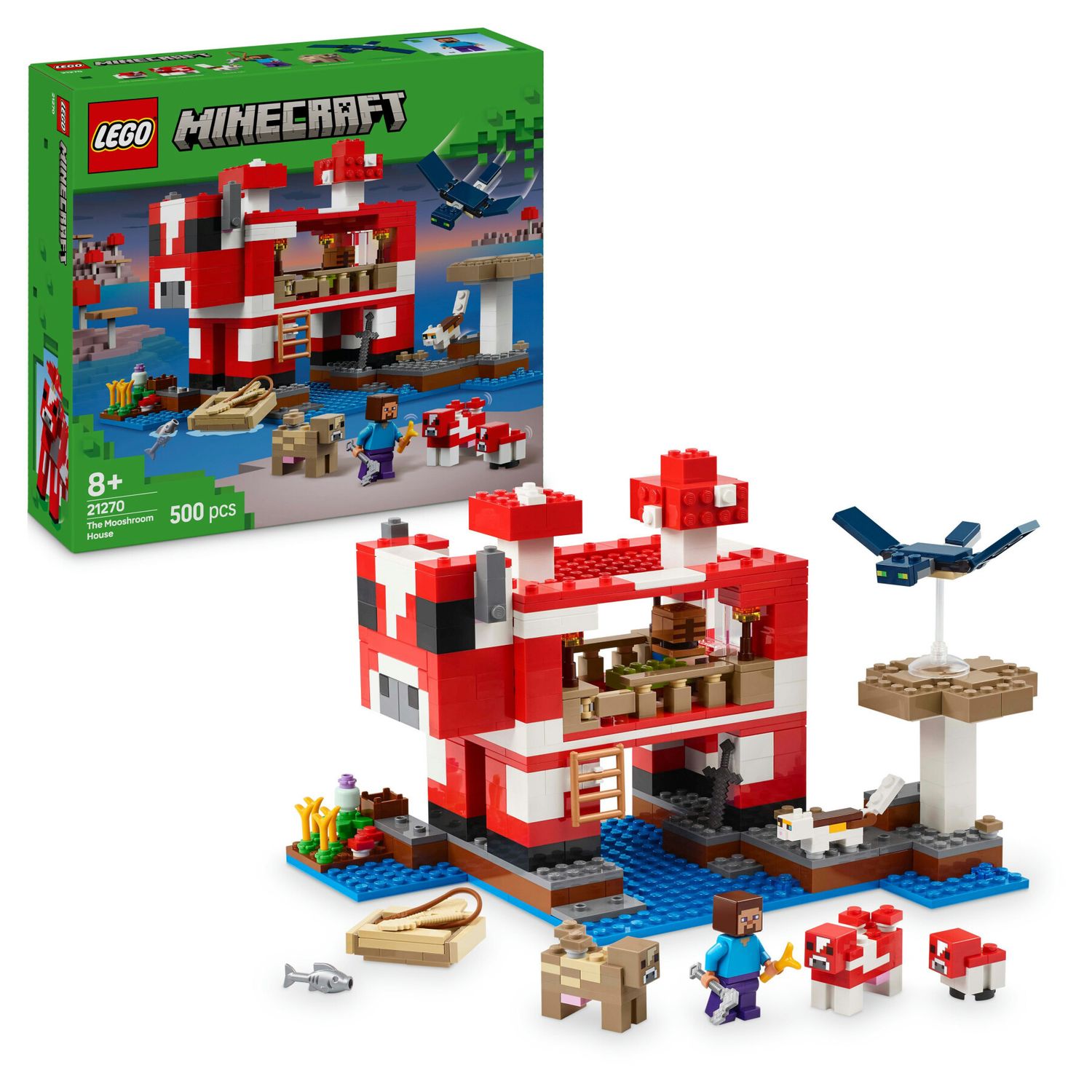 Lego minecreaft 21270 la casa del mooshroom, giochi di ruolo bambini 8+ con personaggi, animali giocattolo, mob e accessori - MINECRAFT, Lego