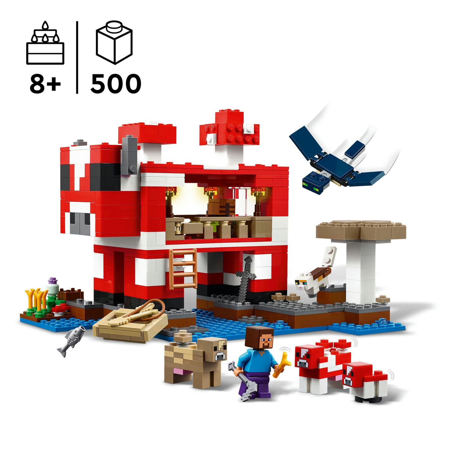Lego minecreaft 21270 la casa del mooshroom, giochi di ruolo bambini 8+ con personaggi, animali giocattolo, mob e accessori - MINECRAFT, Lego