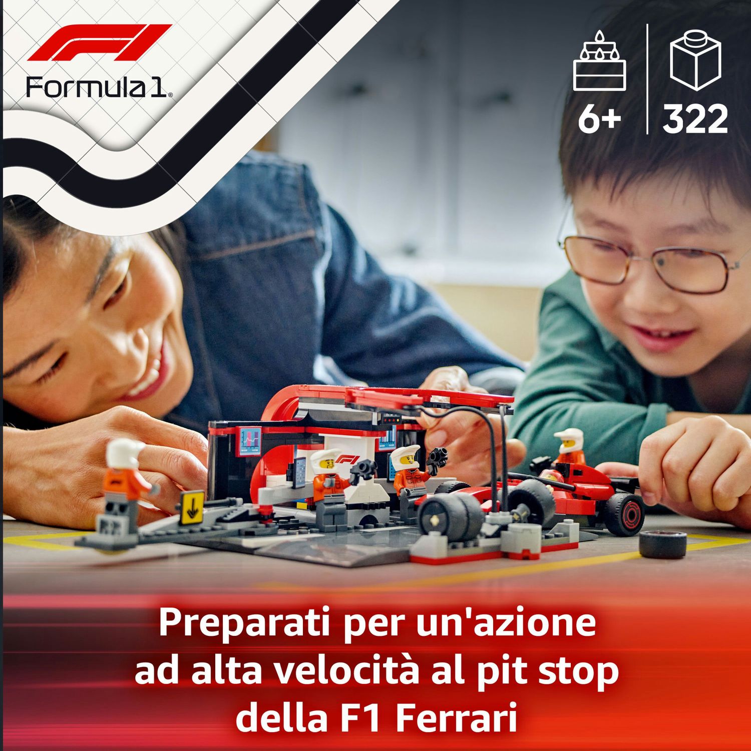 Lego city 60443 pit stop e meccanici con monoposto ferrari f1 - officina, macchina giocattolo e accessori, giochi bambini 6+ - LEGO CITY, Lego