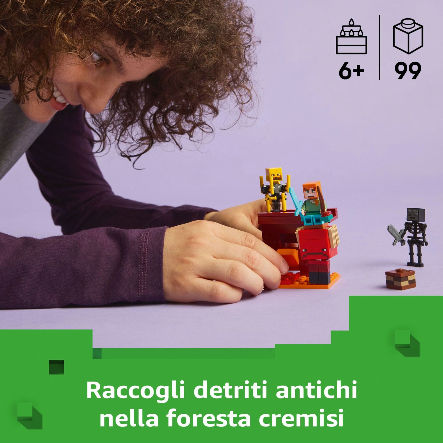 Lego minecraft 21266 battaglia sul ponte del nether, gioco d'avventura bambini 6+ con funzioni e 4 personaggi dal videogioco - MINECRAFT, Lego
