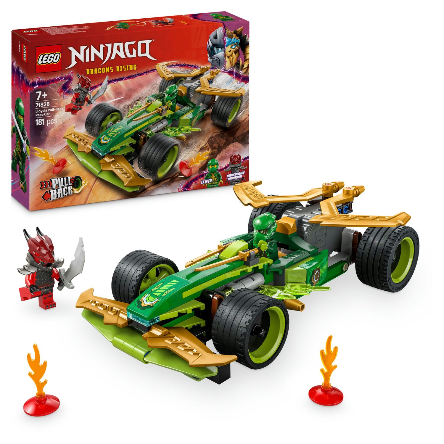Lego ninjago 71828 racer pull-back di lloyd - modello di auto da corsa giocattolo con 2 minifigure e armi, giochi bambini 7+ - LEGO NINJAGO, Lego