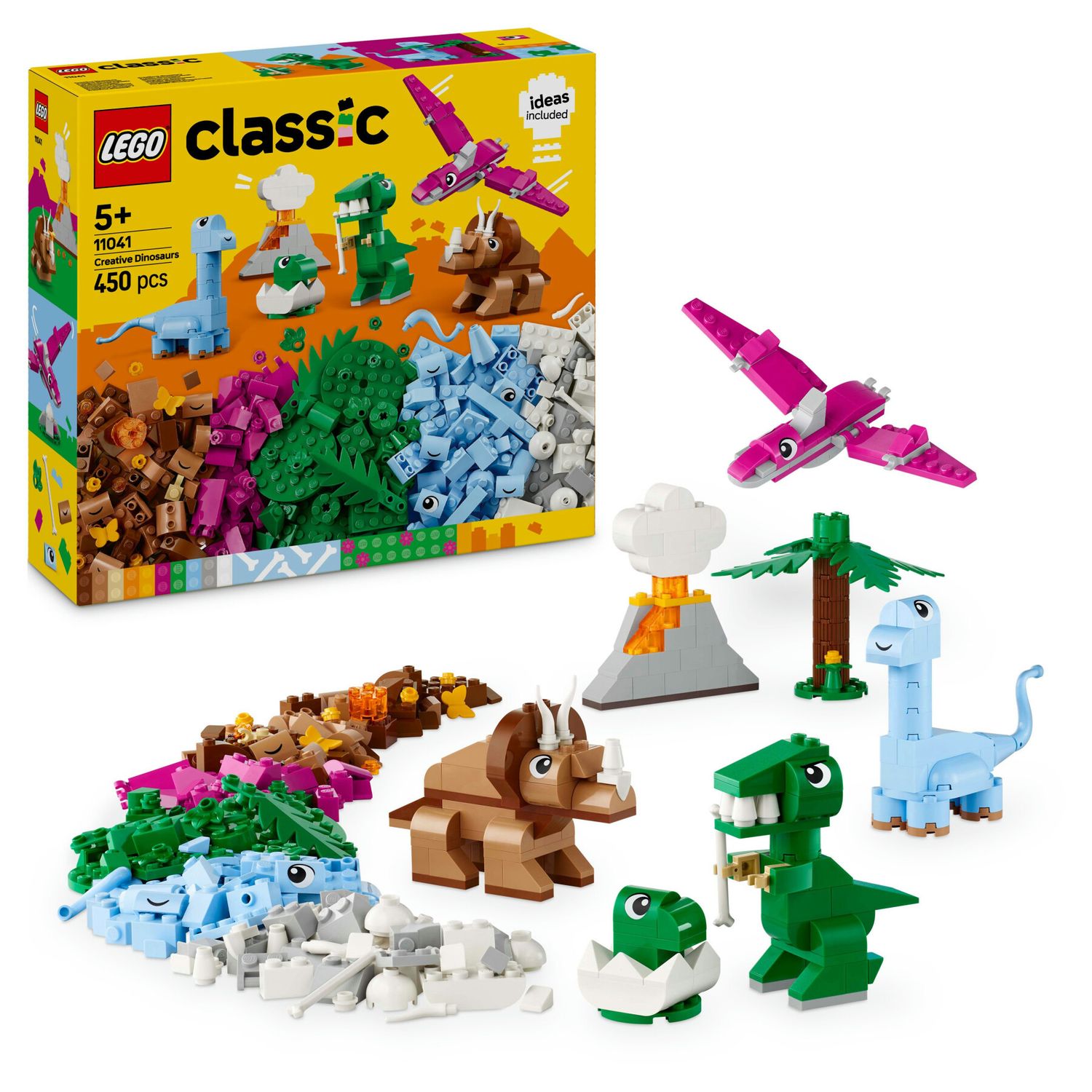 Lego classic 11041 dinosauri creativi, giochi bambini 5+, colorati animali giocattolo da costruire come t. rex e triceratopo - LEGO CLASSIC, Lego