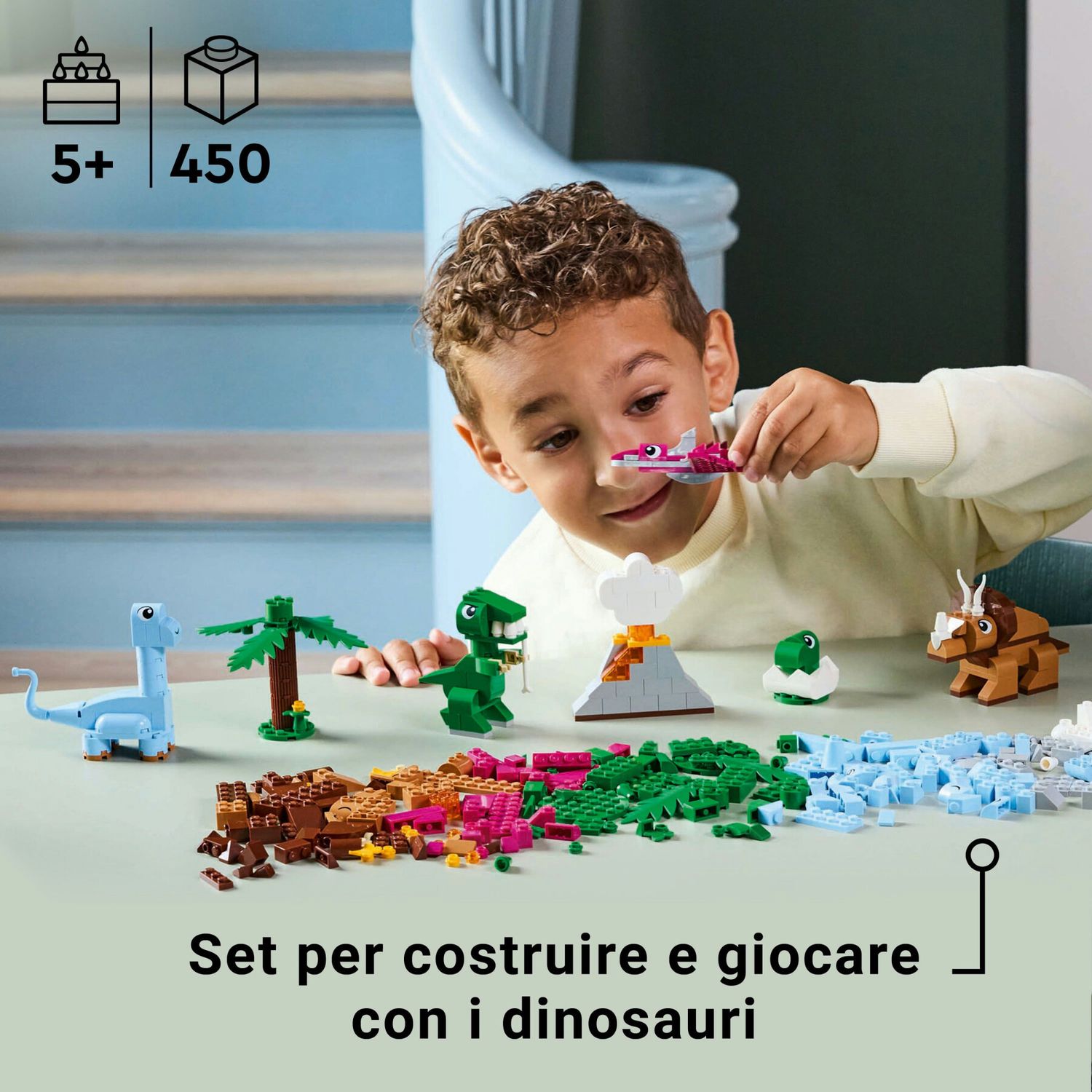 Lego classic 11041 dinosauri creativi, giochi bambini 5+, colorati animali giocattolo da costruire come t. rex e triceratopo - LEGO CLASSIC, Lego