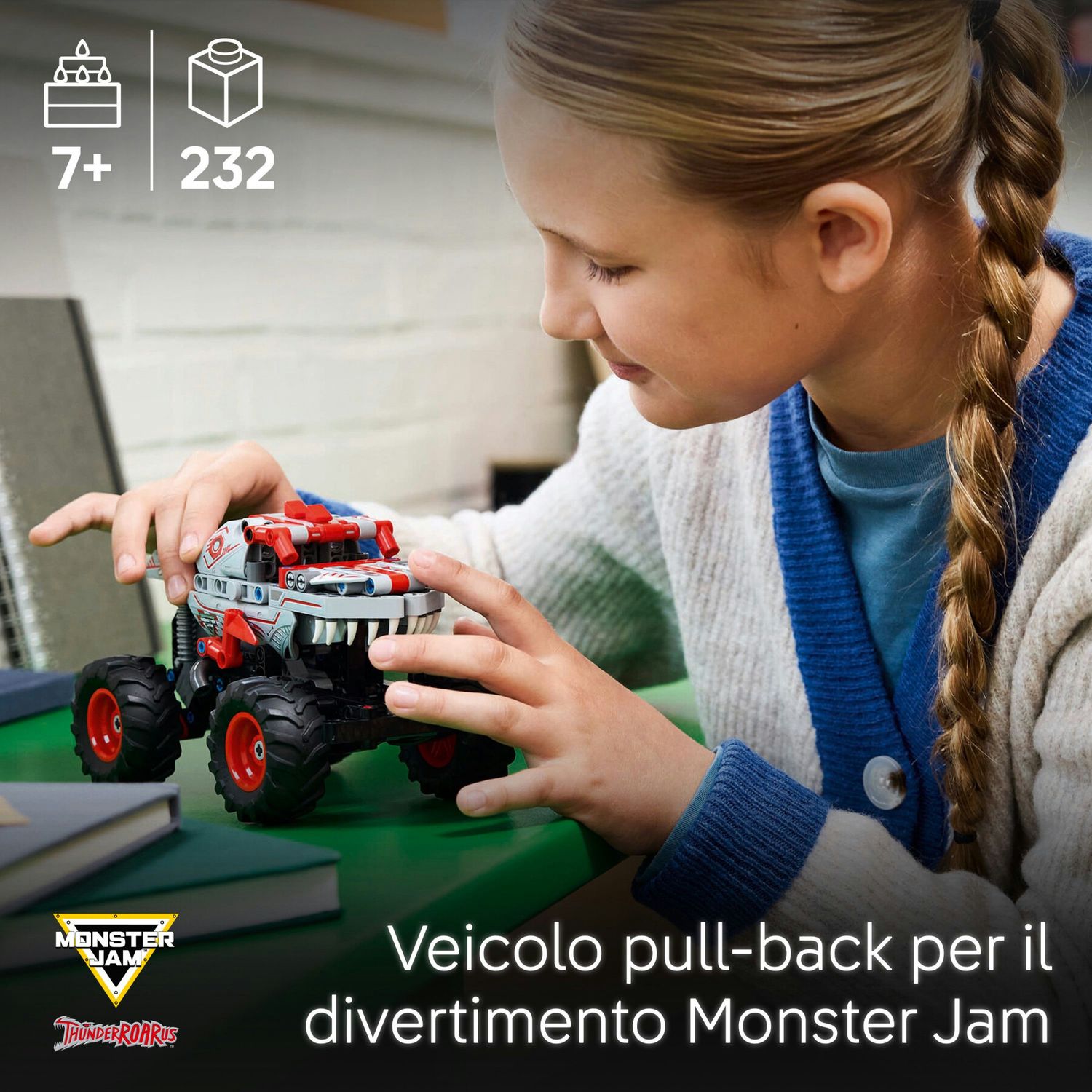 Lego technic 42200 pull-back thunderroarus, monster truck giocattolo da costruire, giochi bambini 7+, regalo fan monster jam - LEGO TECHNIC, Lego
