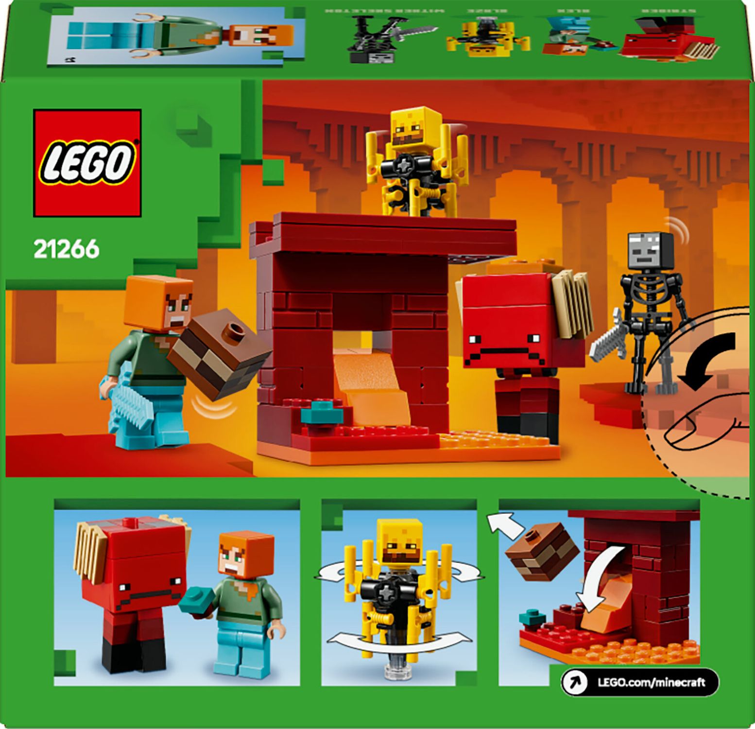 Lego minecraft 21266 battaglia sul ponte del nether, gioco d'avventura bambini 6+ con funzioni e 4 personaggi dal videogioco - MINECRAFT, Lego