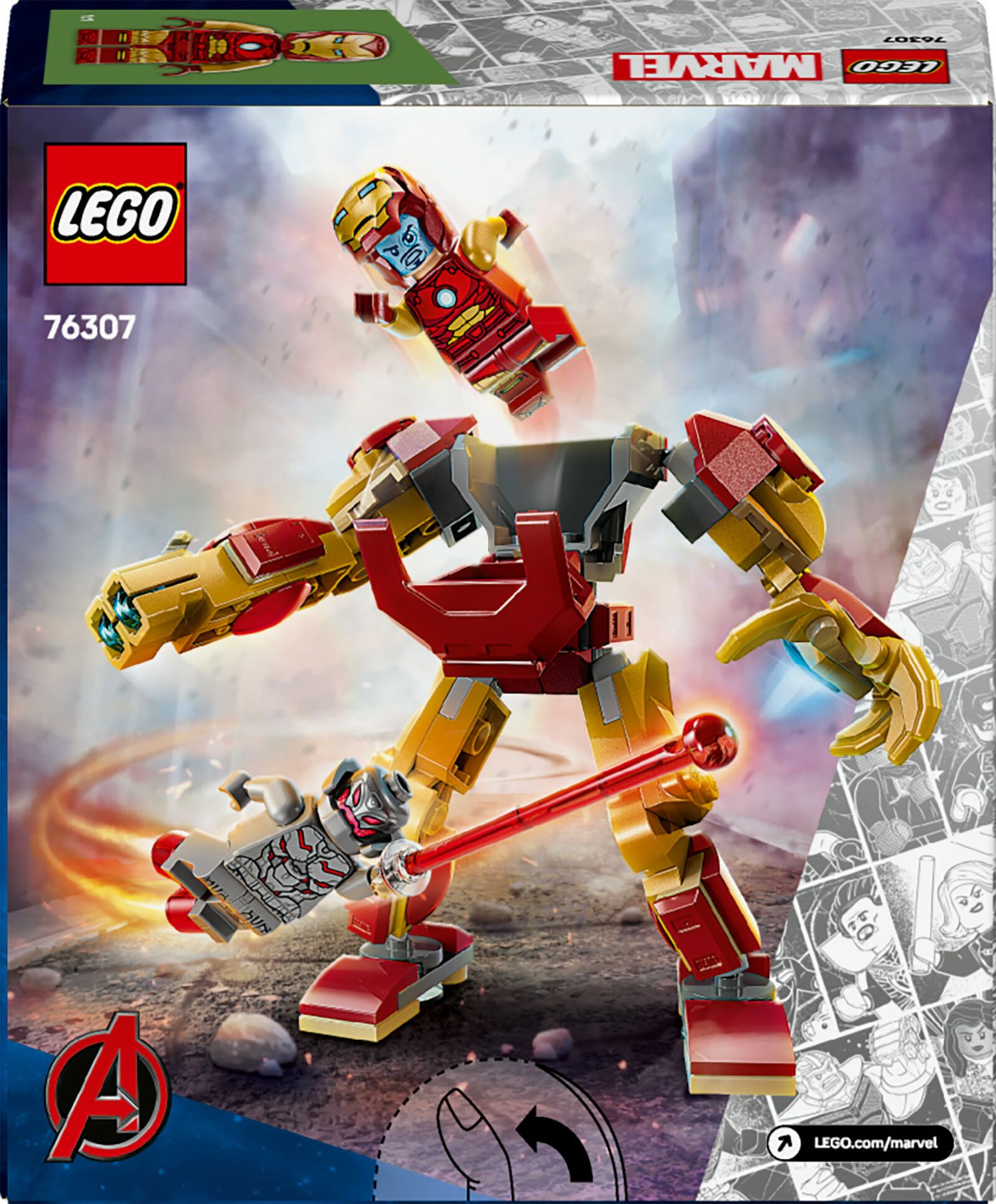 Lego marvel 76307 mech di iron man contro ultron - action figure giocattolo da costruire con 2 minifigure, gioco bambini 6+ - LEGO SUPER HEROES, Lego