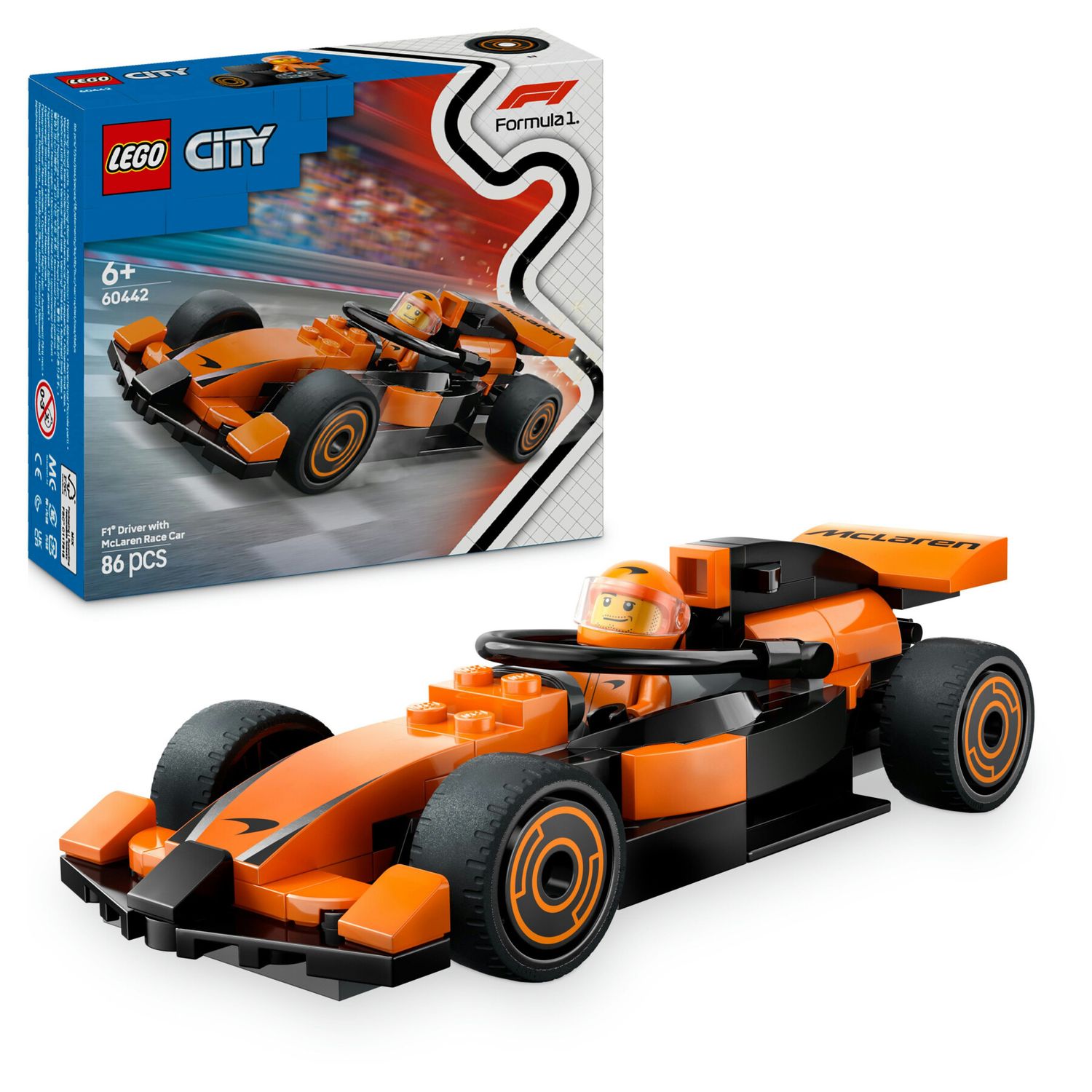 Lego city 60442 pilota e monoposto mclaren f1, modello di macchina giocattolo da formula 1, regalo bambini 6+ fan delle auto - LEGO CITY, Lego