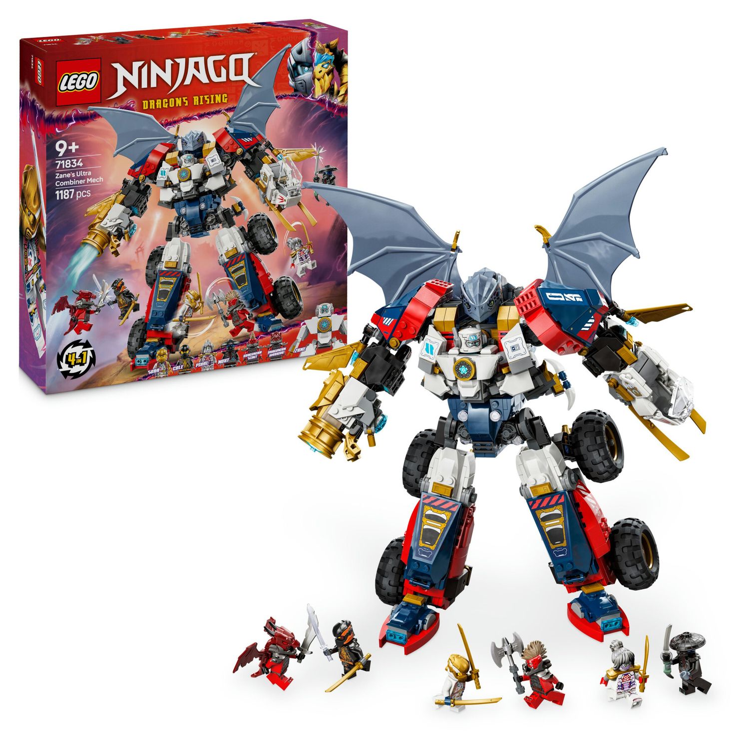 Lego ninjago 71834 mech ultra combinatore di zane - robot giocattolo 4 in 1 separabile in 4 modellini, giochi per bambini 9+ - LEGO NINJAGO, Lego