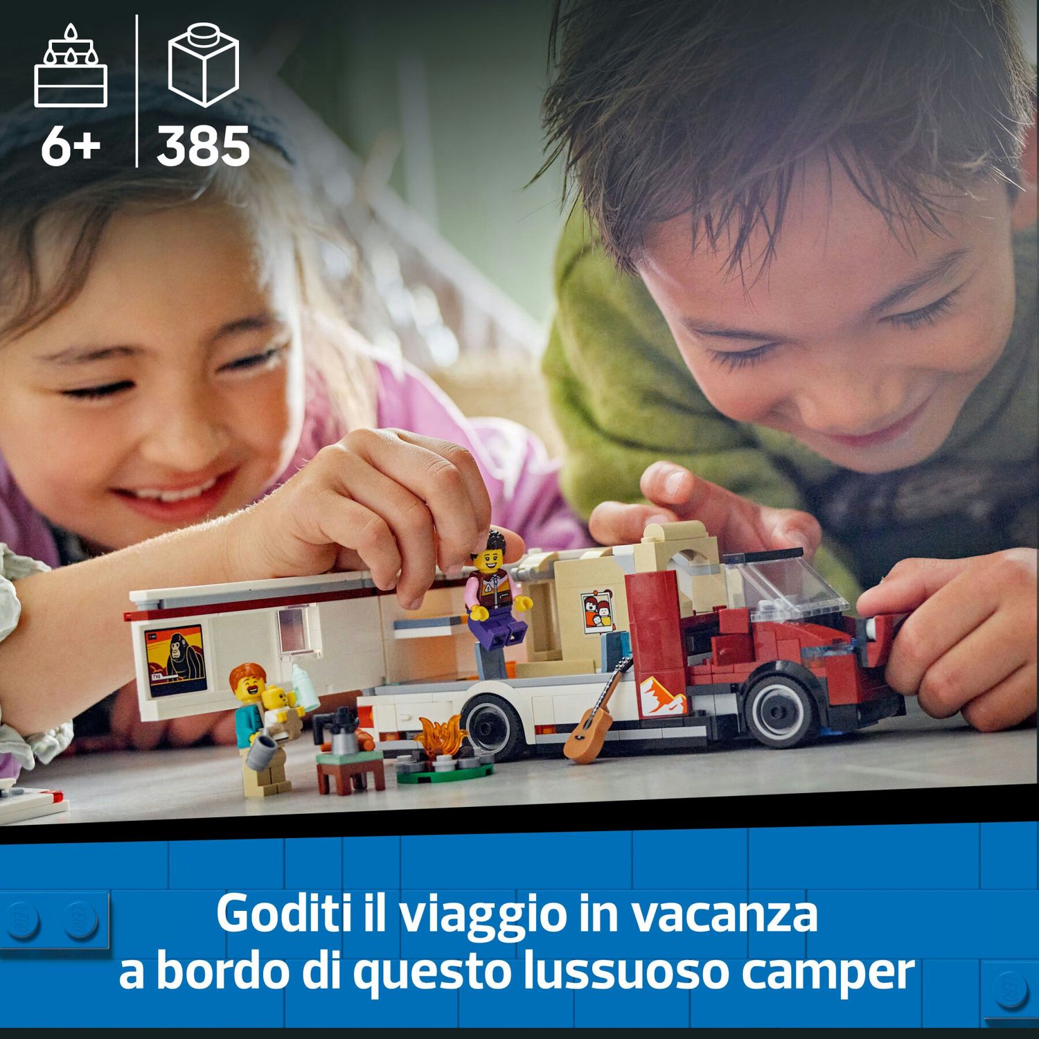Lego city 60454 camper van delle vacanze d’avventura, veicolo giocattolo con 3 minifigure e accessori, giochi per bambini 6+ - LEGO CITY, Lego
