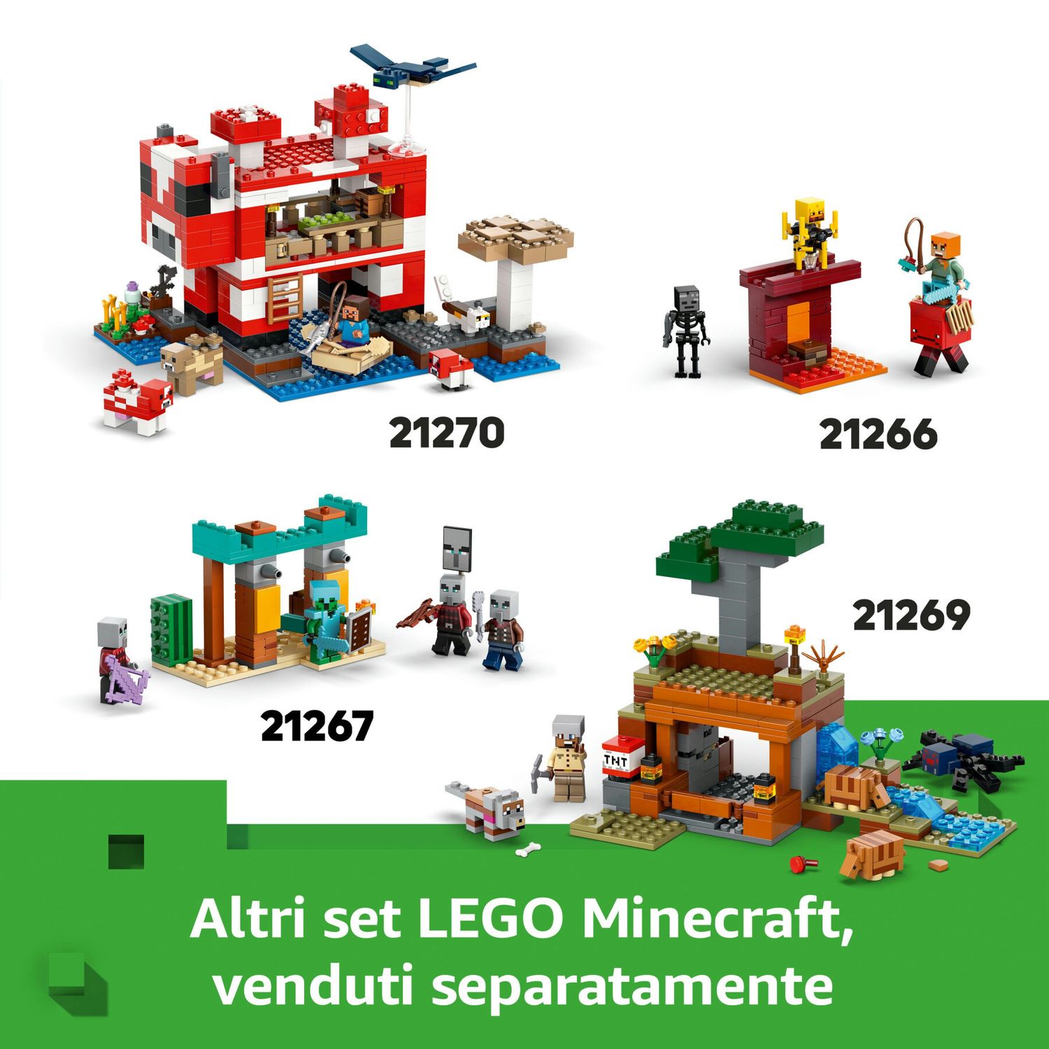 Lego minecreaft 21270 la casa del mooshroom, giochi di ruolo bambini 8+ con personaggi, animali giocattolo, mob e accessori - MINECRAFT, Lego