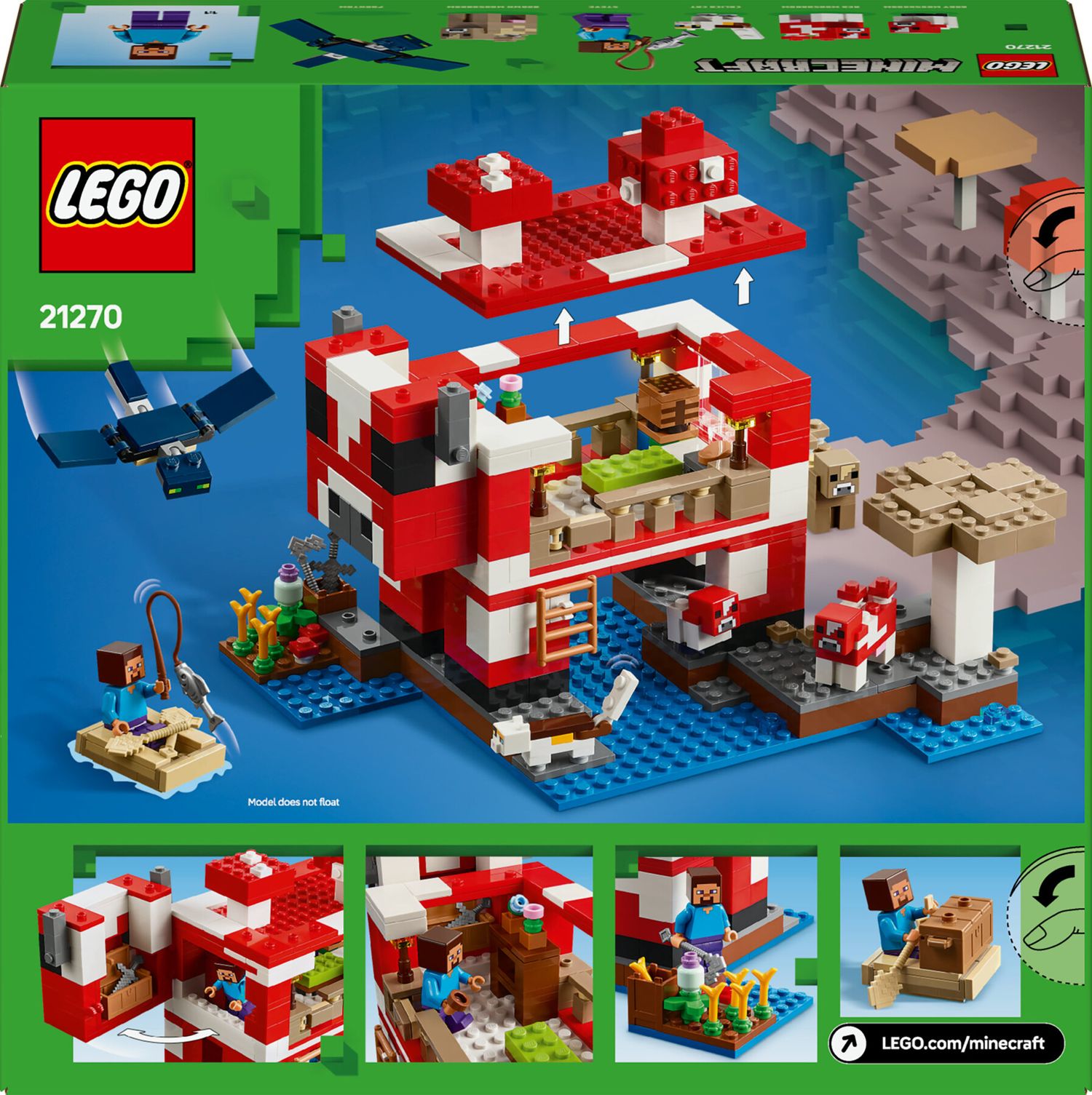 Lego minecreaft 21270 la casa del mooshroom, giochi di ruolo bambini 8+ con personaggi, animali giocattolo, mob e accessori - MINECRAFT, Lego
