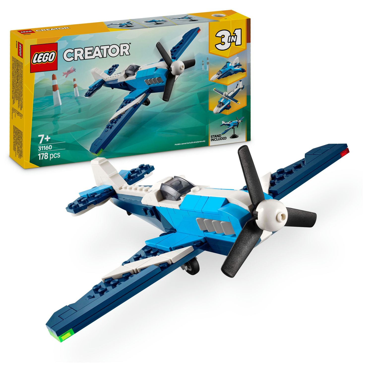 Lego creator 3 in 1 31160 velivolo: aereo da competizione, aeroplano giocattolo trasformabile in elicottero e jet, bambini 7+ - LEGO CREATOR, Lego