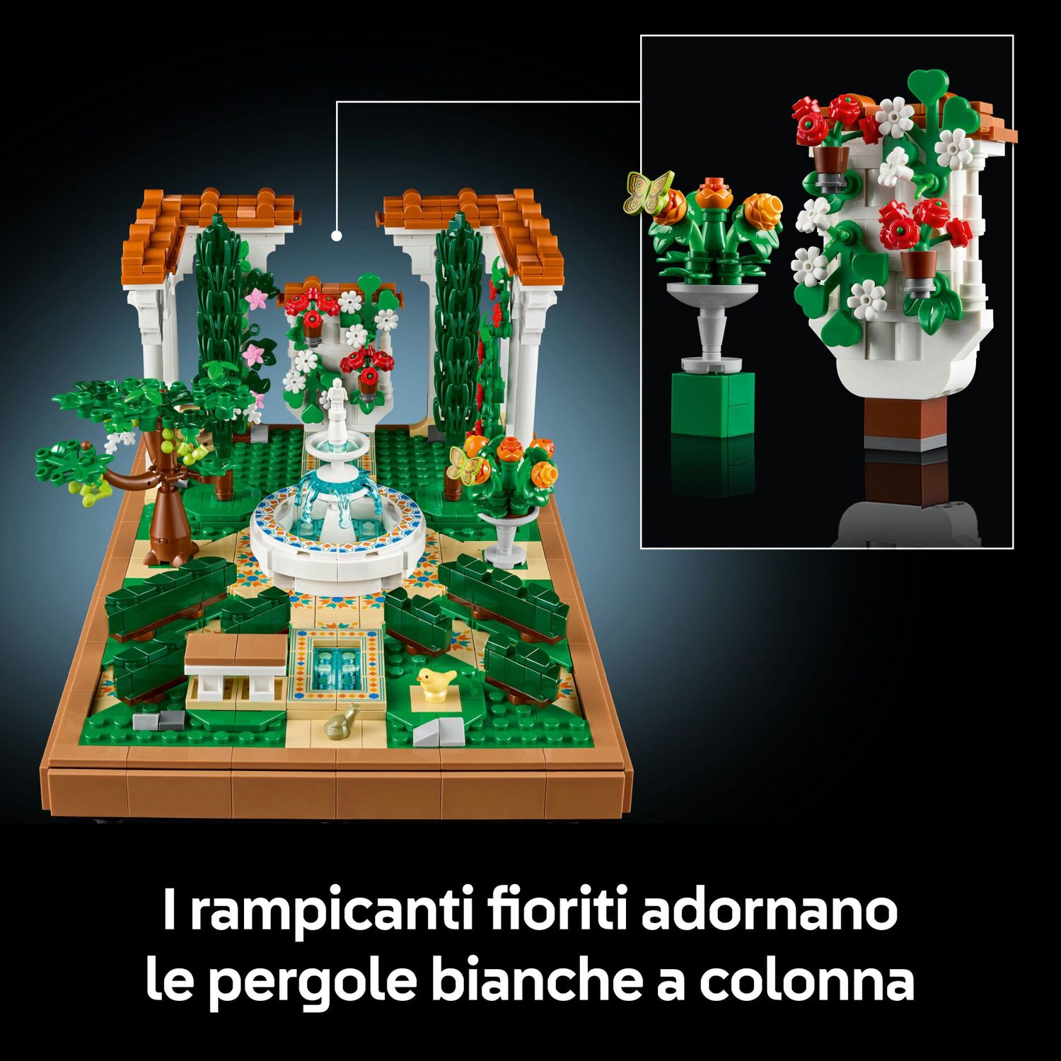 Lego icons 10359 il giardino della fontana, modellino da costruire per adulti da collezione, idea regalo per donna o uomo - Lego, LEGO ICONS