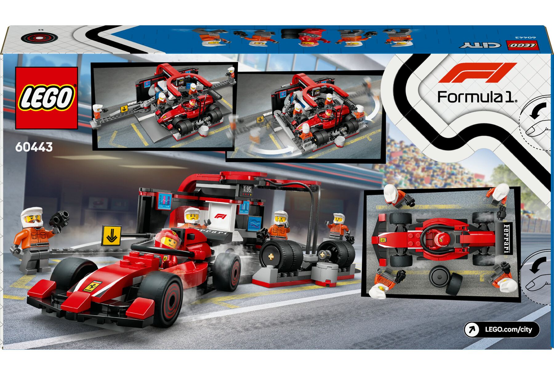 Lego city 60443 pit stop e meccanici con monoposto ferrari f1 - officina, macchina giocattolo e accessori, giochi bambini 6+ - LEGO CITY, Lego