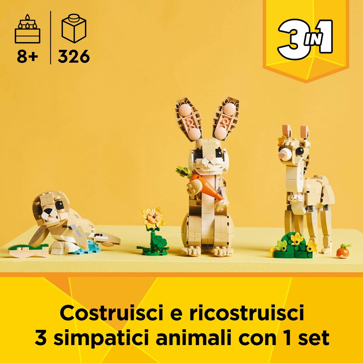 Lego creator 3 in 1 31162 adorabile coniglio giocattolo, si trasforma in lama o in foca, animali da costruire per bambini 8+ - LEGO CREATOR, Lego