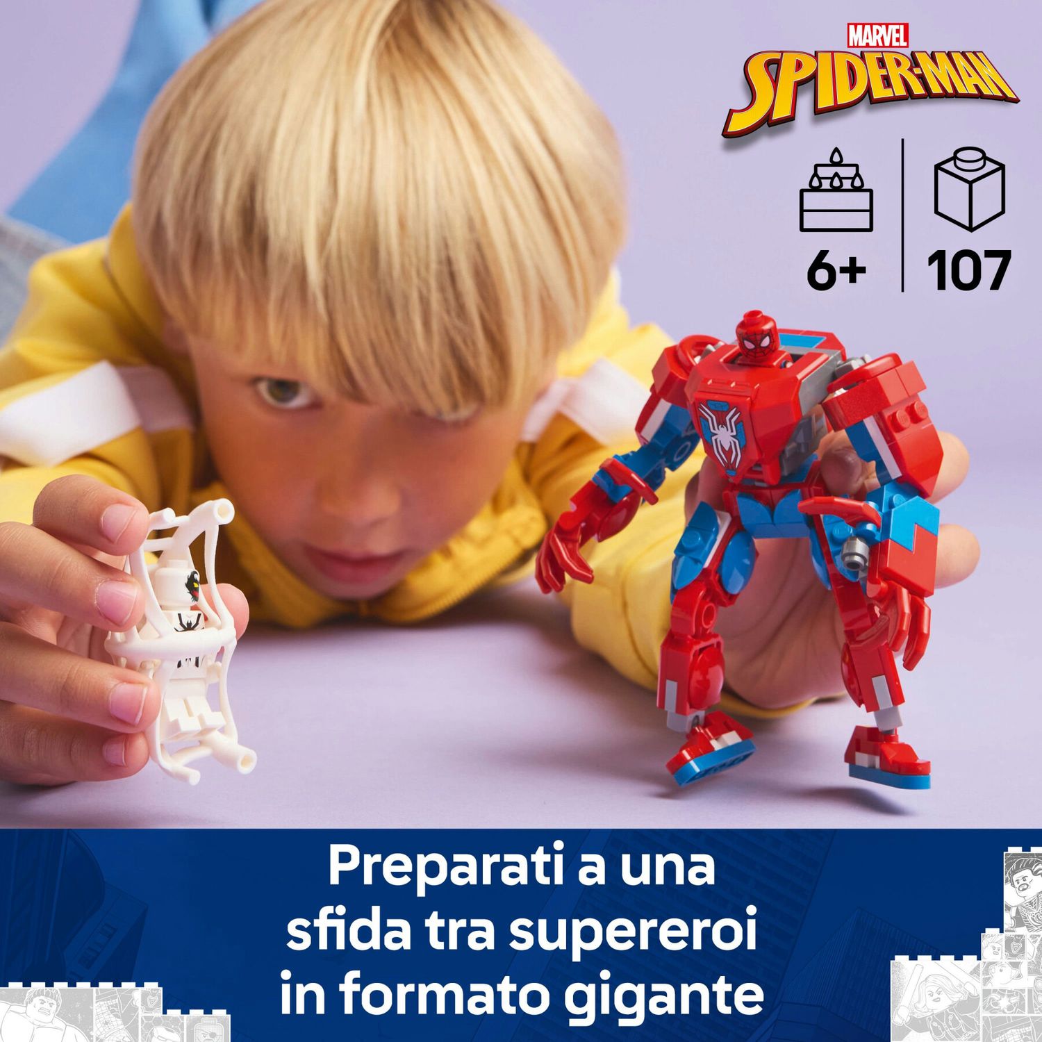Lego marvel 76308 mech di spider-man contro anti-venom, action figure giocattolo snodabile con 2 minifigure, giochi bambini 6+ - LEGO SUPER HEROES, Lego