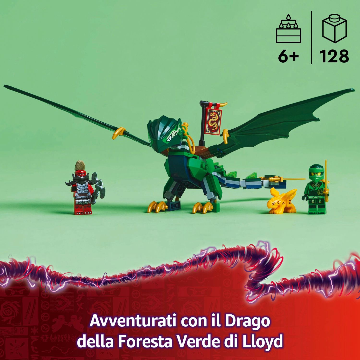 Lego ninjago drago della foresta verde di lloyd - giocattolo snodabile da costruire con 2 minifigure e armi, giochi bambini 6+ - LEGO NINJAGO, Lego