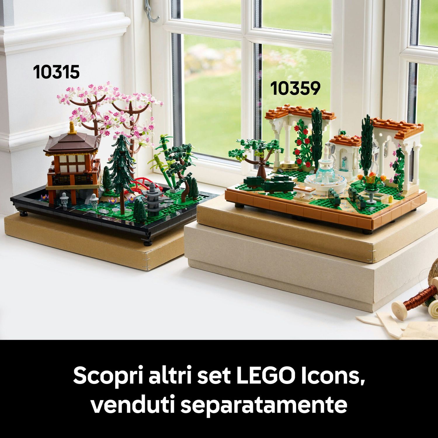 Lego icons 10359 il giardino della fontana, modellino da costruire per adulti da collezione, idea regalo per donna o uomo - Lego, LEGO ICONS
