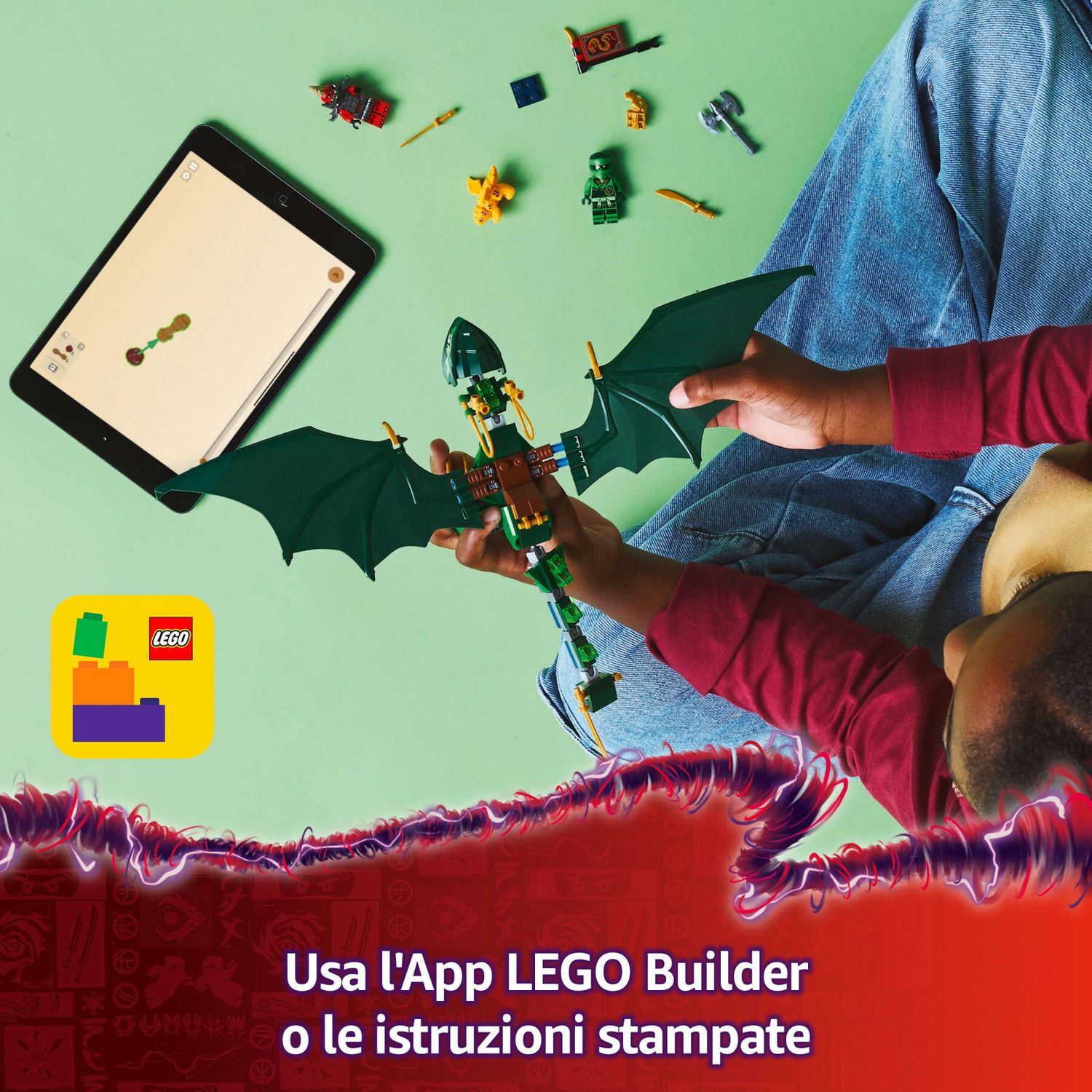 Lego ninjago drago della foresta verde di lloyd - giocattolo snodabile da costruire con 2 minifigure e armi, giochi bambini 6+ - LEGO NINJAGO, Lego