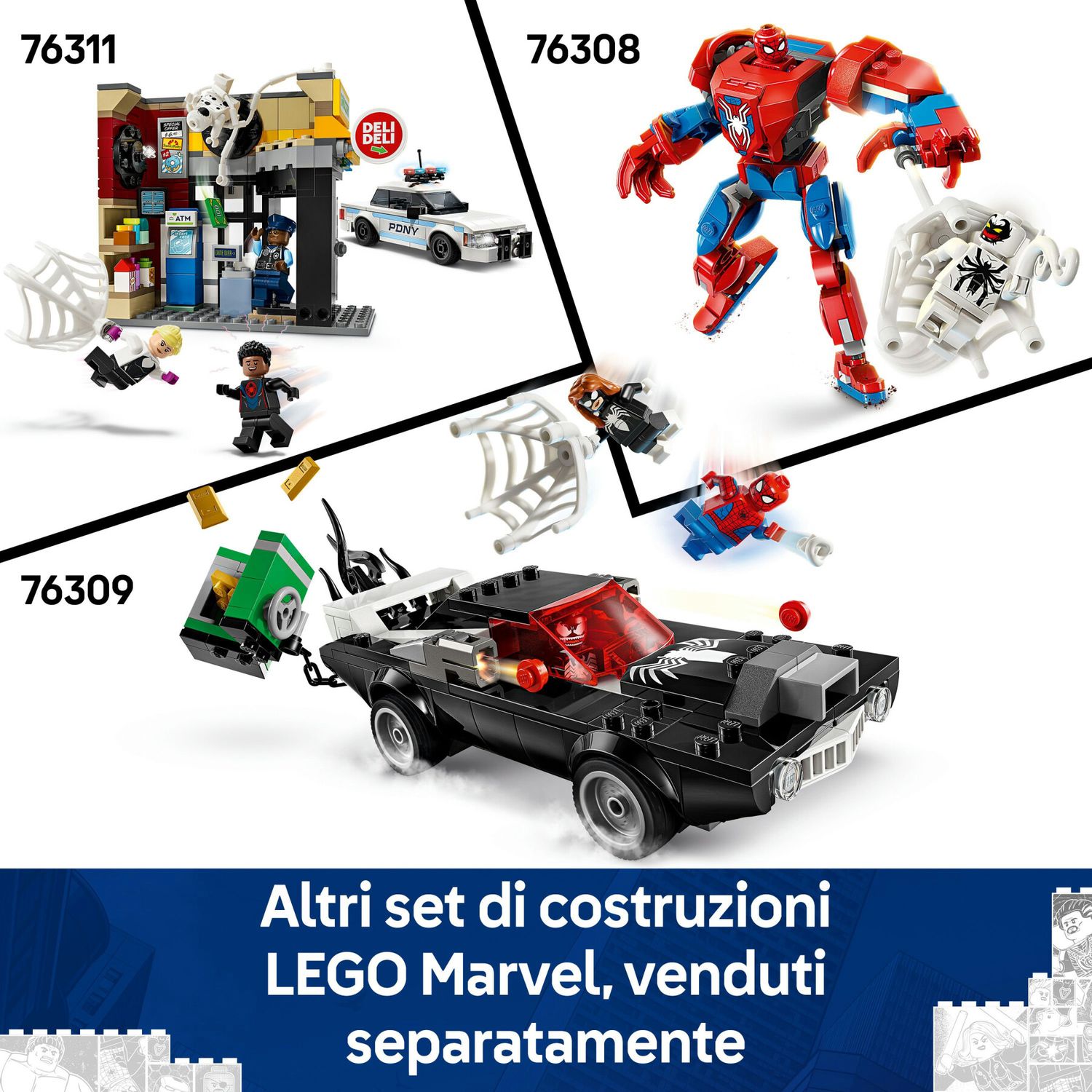 Lego marvel 76308 mech di spider-man contro anti-venom, action figure giocattolo snodabile con 2 minifigure, giochi bambini 6+ - LEGO SUPER HEROES, Lego