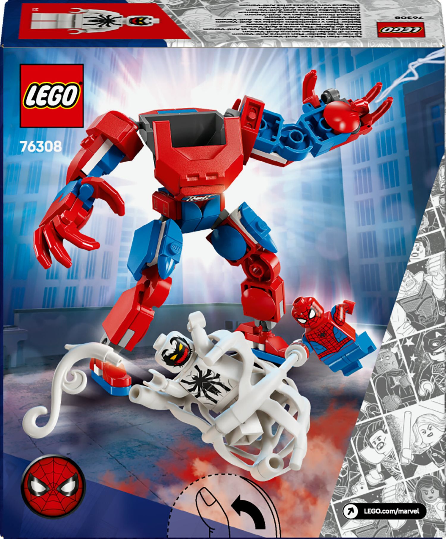Lego marvel 76308 mech di spider-man contro anti-venom, action figure giocattolo snodabile con 2 minifigure, giochi bambini 6+ - LEGO SUPER HEROES, Lego