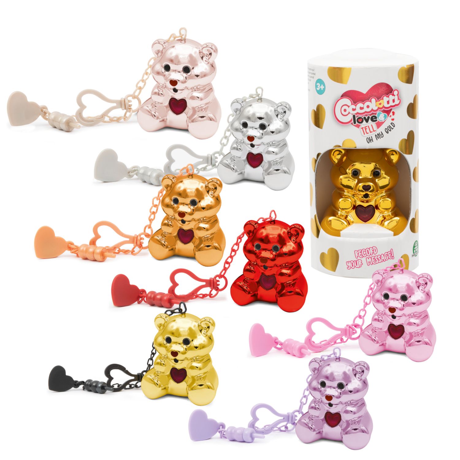 Coccolotti oh my gold: gli orsetti metal con funzione registrazione - portachiavi interattivo da portare sempre con te - assortito - 3+ - regalo perfetto per bambini e adulti - per donna, uomo - 