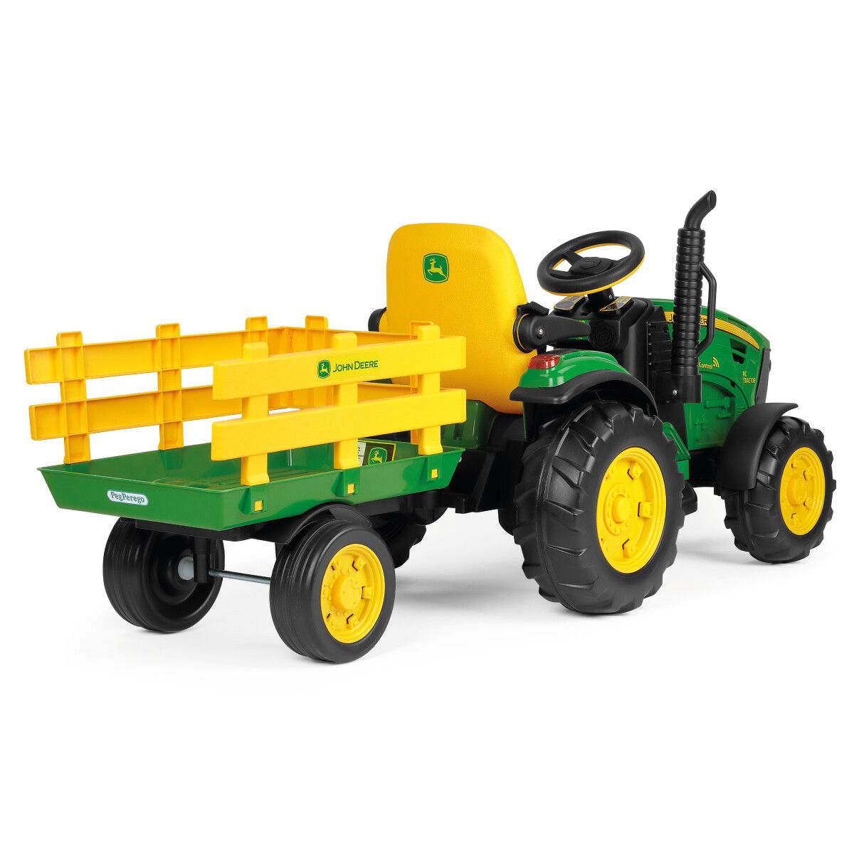 John deere rc tractor trattore elettrico con telecomando radio e rimorchio 1-8 anni - Peg Perego