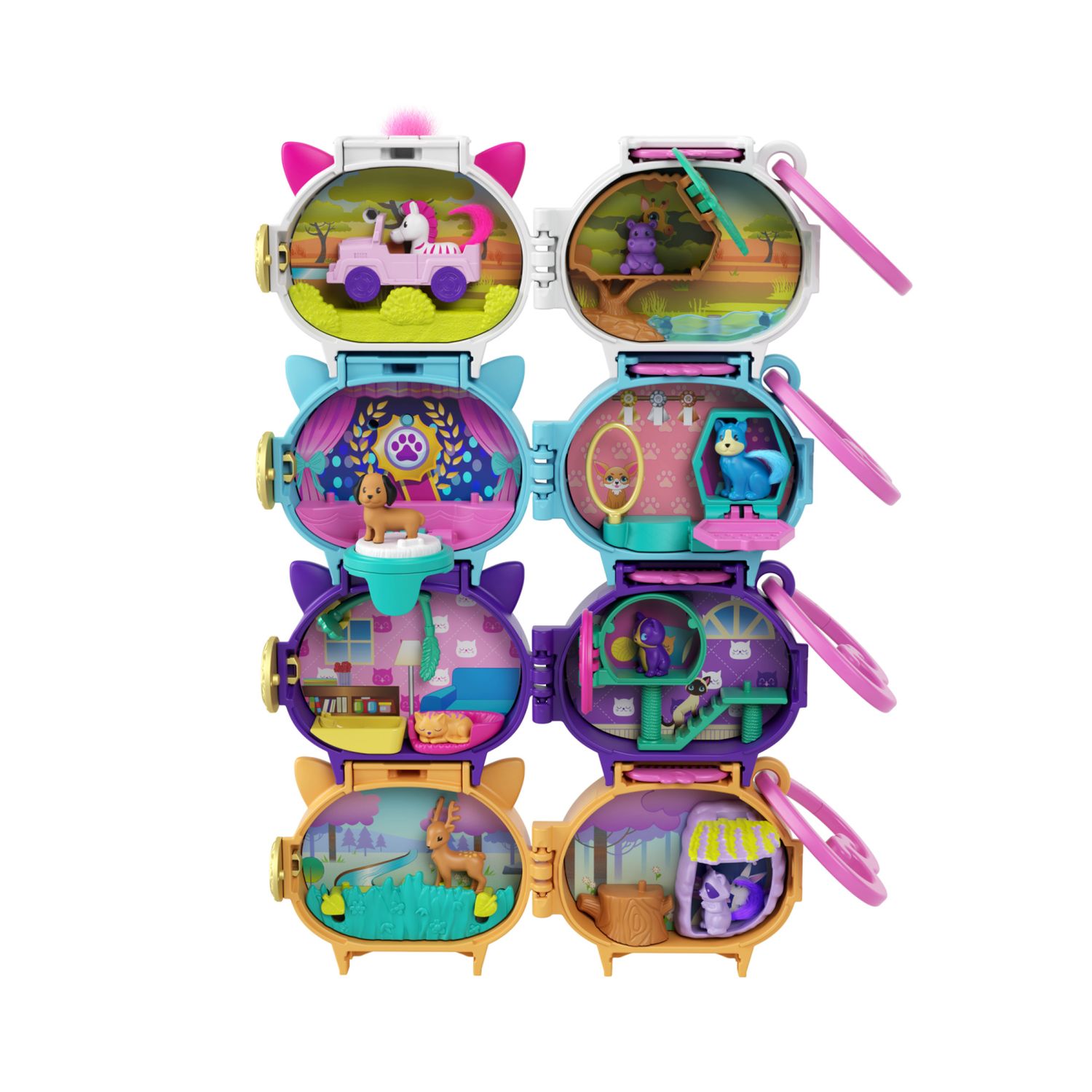 Polly pocket - cofanetto animaletto assortito, set apribile a forma di animale con 2 cuccioli e tanti accessori inclusi - Polly Pocket