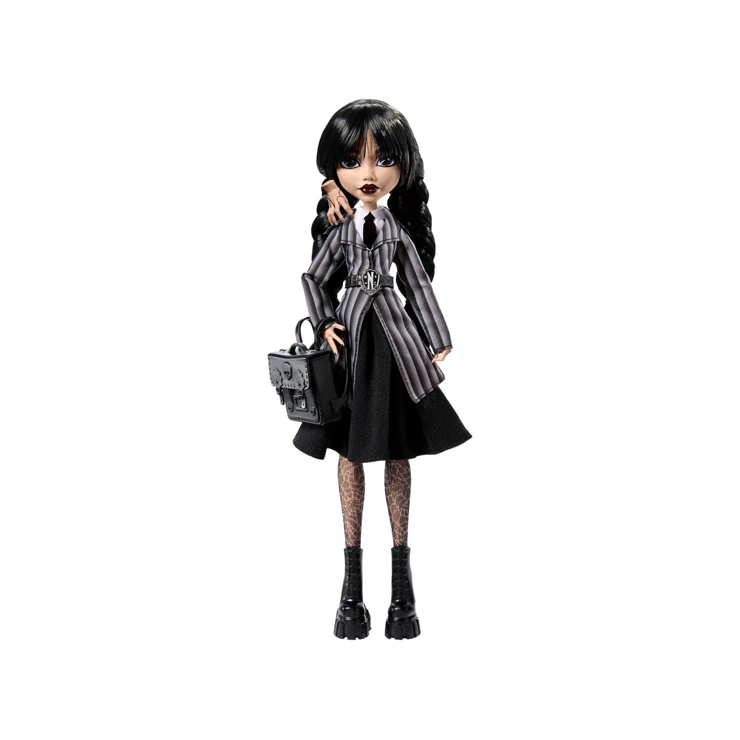 Monster high mercoledì - mercoledì addams, bambola da collezione in uniforme nevermore academy con mano e accessori premium - Monster High