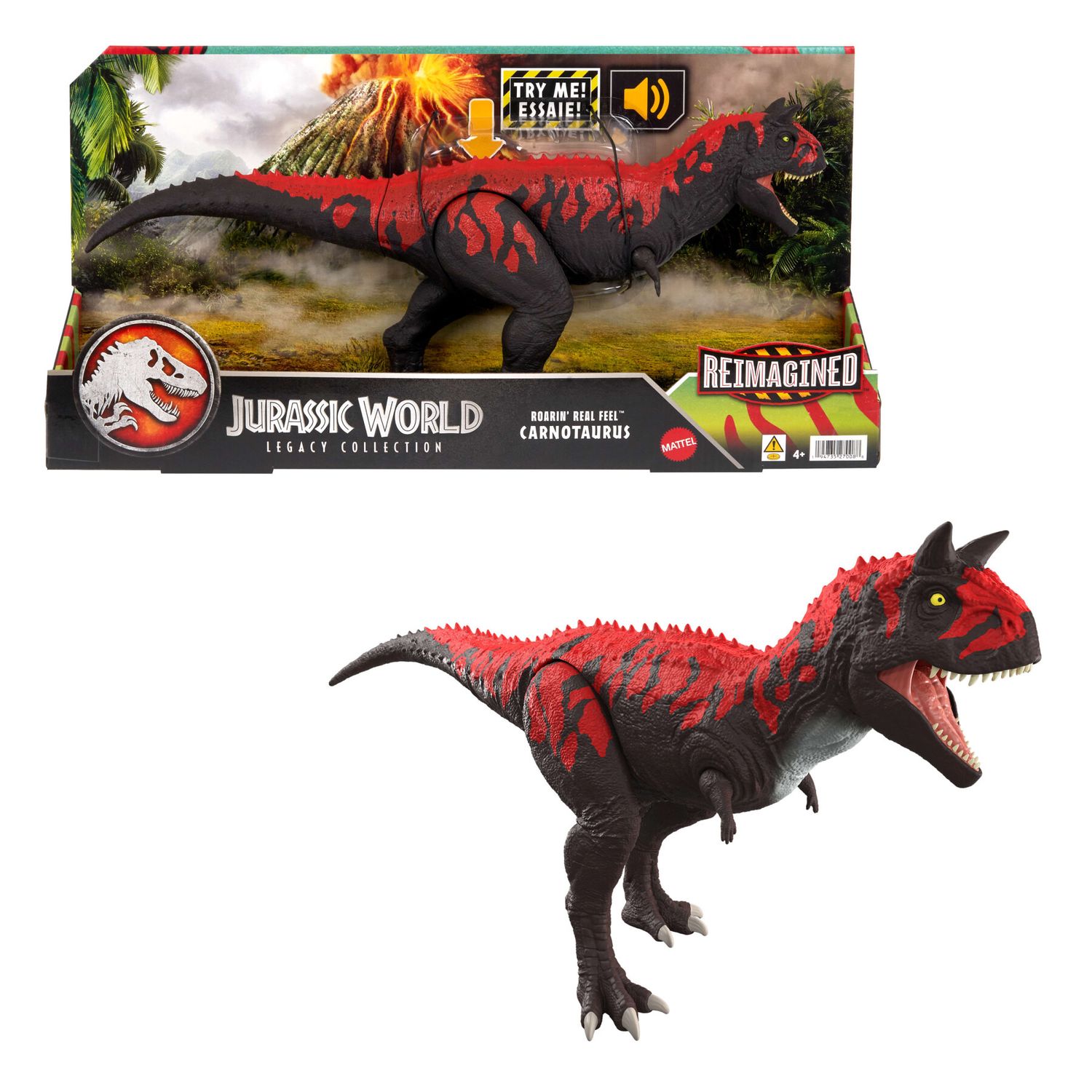 Mattel jurassic world - carnotauro attacca e ruggisci, dinosauro della legacy collection reimagined con pelle realistica, design retrò e ruggiti inclusi - Jurassic World
