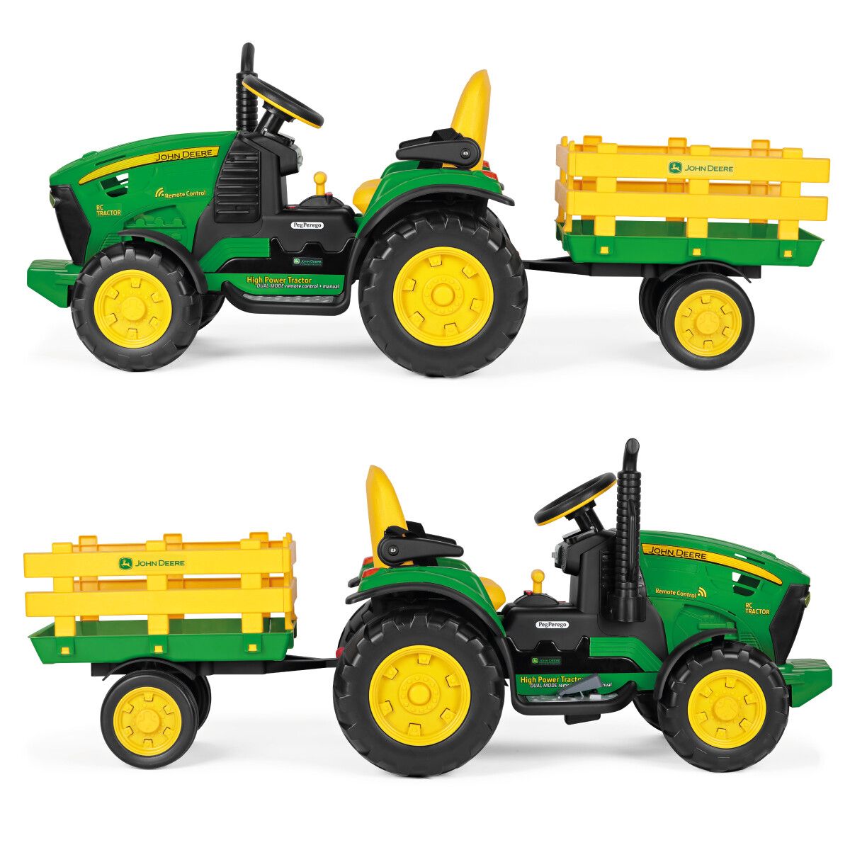 John deere rc tractor trattore elettrico con telecomando radio e rimorchio 1-8 anni - Peg Perego
