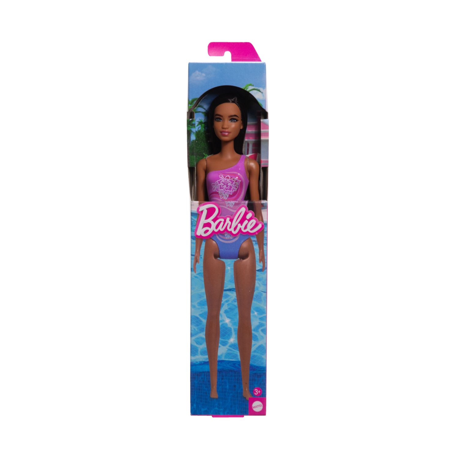 Barbie - barbie beach assortita diversi modelli, bambola con look da mare, costume intero con stampa trendy - Barbie