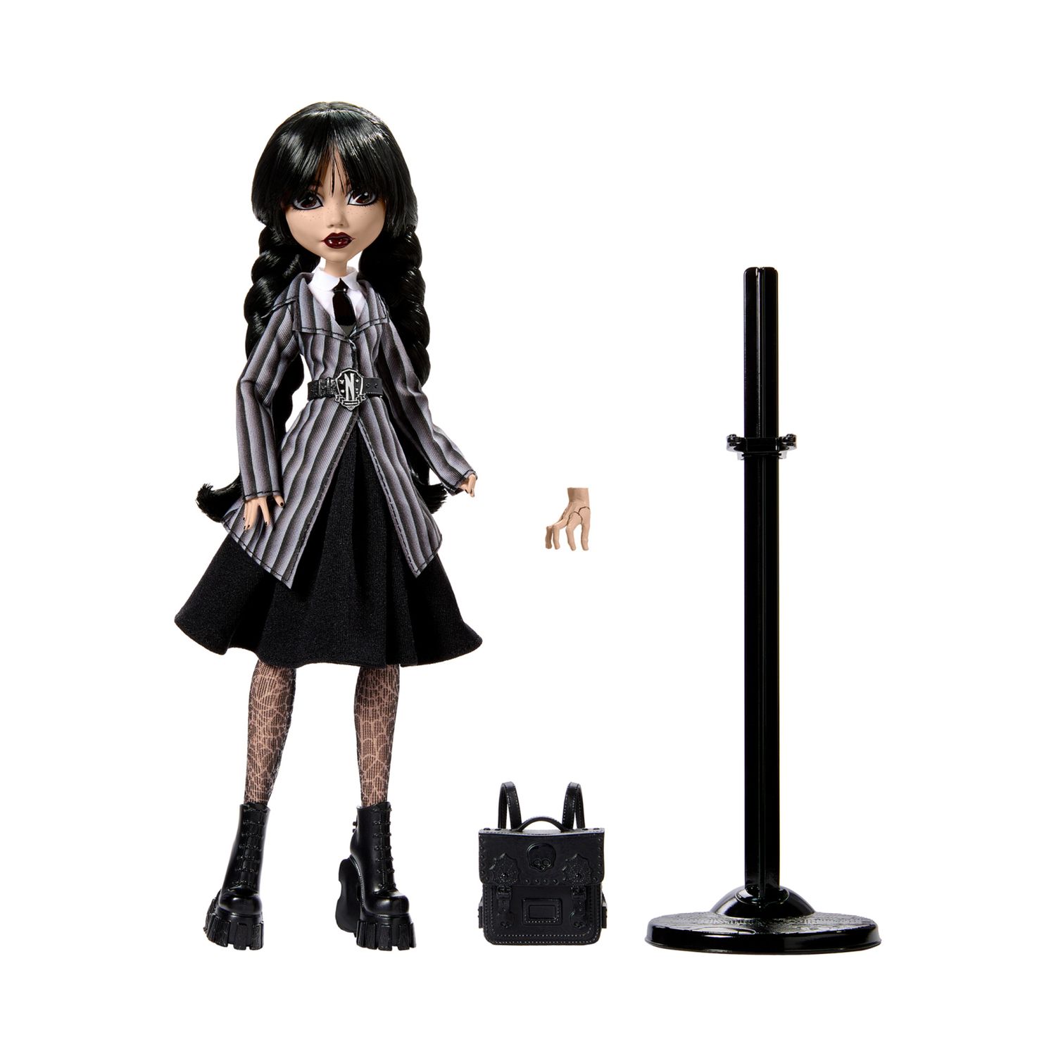 Monster high mercoledì - mercoledì addams, bambola da collezione in uniforme nevermore academy con mano e accessori premium - Monster High