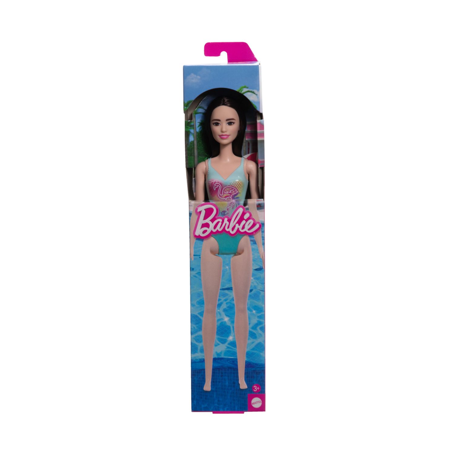 Barbie - barbie beach assortita diversi modelli, bambola con look da mare, costume intero con stampa trendy - Barbie