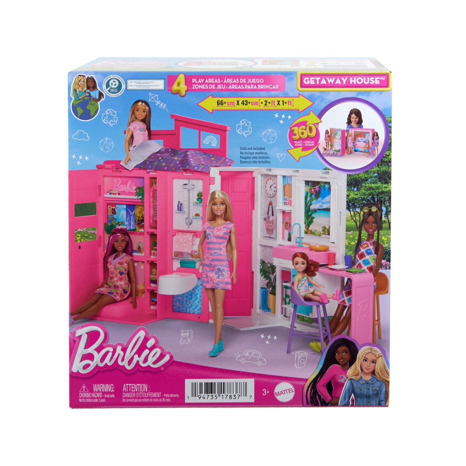 Barbie - casa delle vacanze, playset con 4 aree di gioco e 11 accessori decorativi inclusi - Barbie