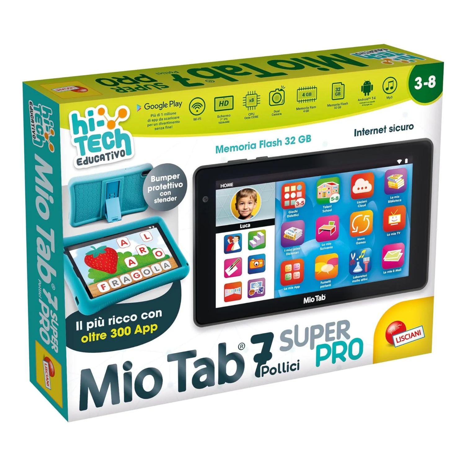 Mio tab 7″ super pro di lisciani: tablet educativo per bambini dai 3 agli 8 anni con oltre 300 app didattiche, sicurezza parental control e design protettivo - LISCIANI