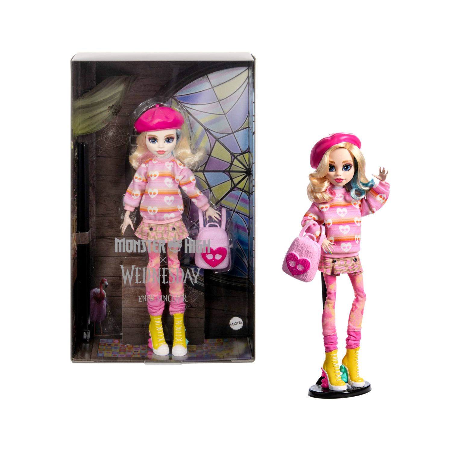 Monster high mercoledì - enid sinclair, bambola da collezione in abito rosa con accessori premium - Monster High