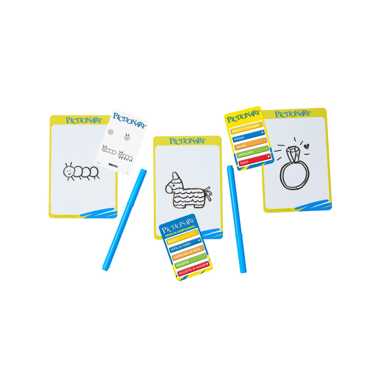 Mattel games - pictionary, con indizi in italiano, pennarelli cancellabili, lavagnette e clessidra - PICTIONARY