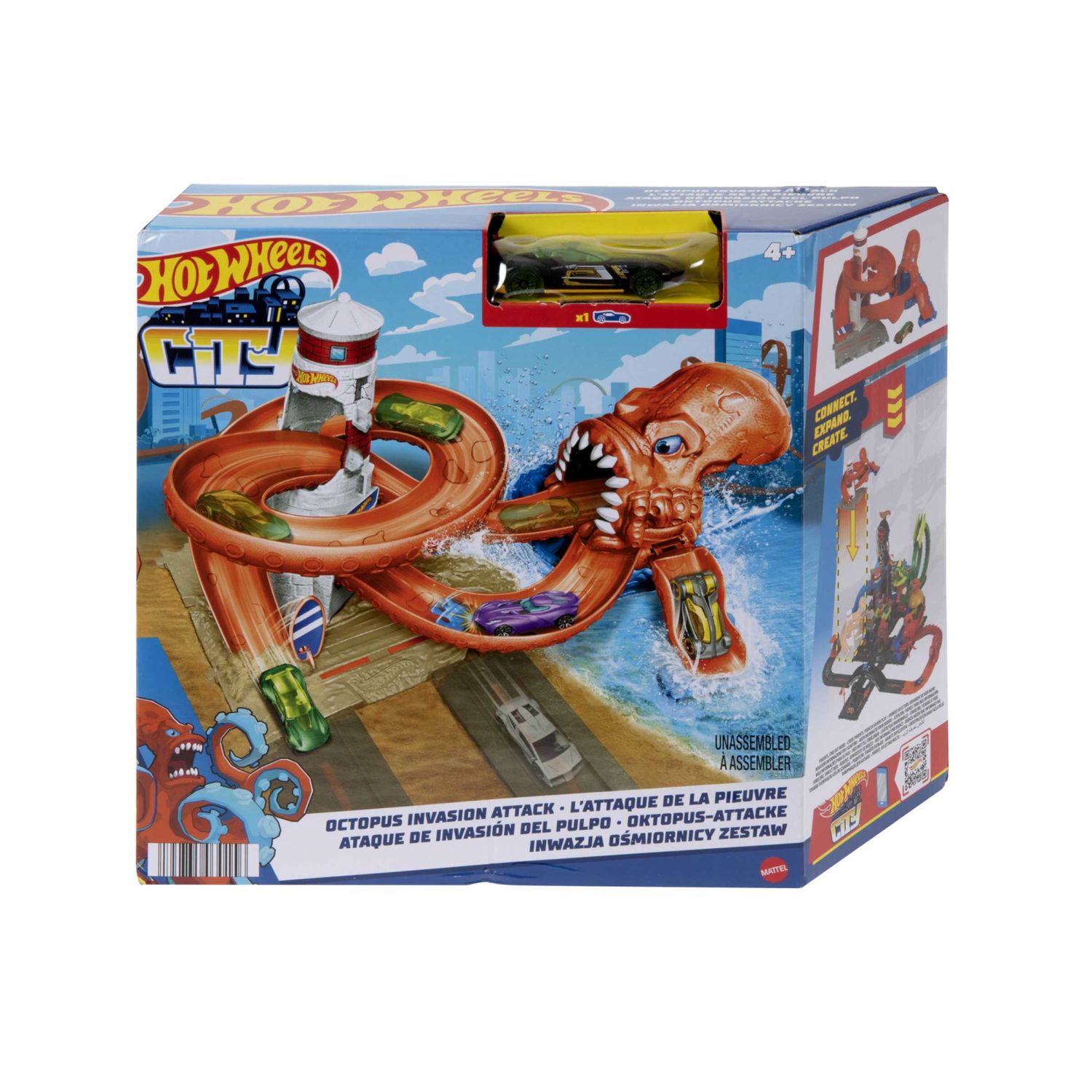 Hot wheels city - creature mostruose, set singolo assortito collegabile con pista e macchinina inclusa - Hot Wheels