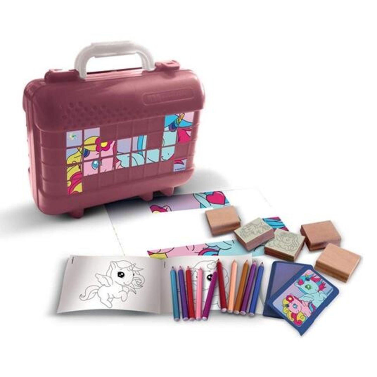 Multiprint - travel pop unicorns - coloring set con timbri e colori - 