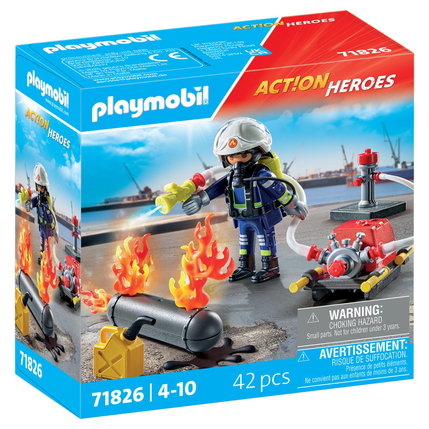 Playmobil action heroes 71826 - pompiere con pompa d'acqua per bambini dai 4 anni - Playmobil