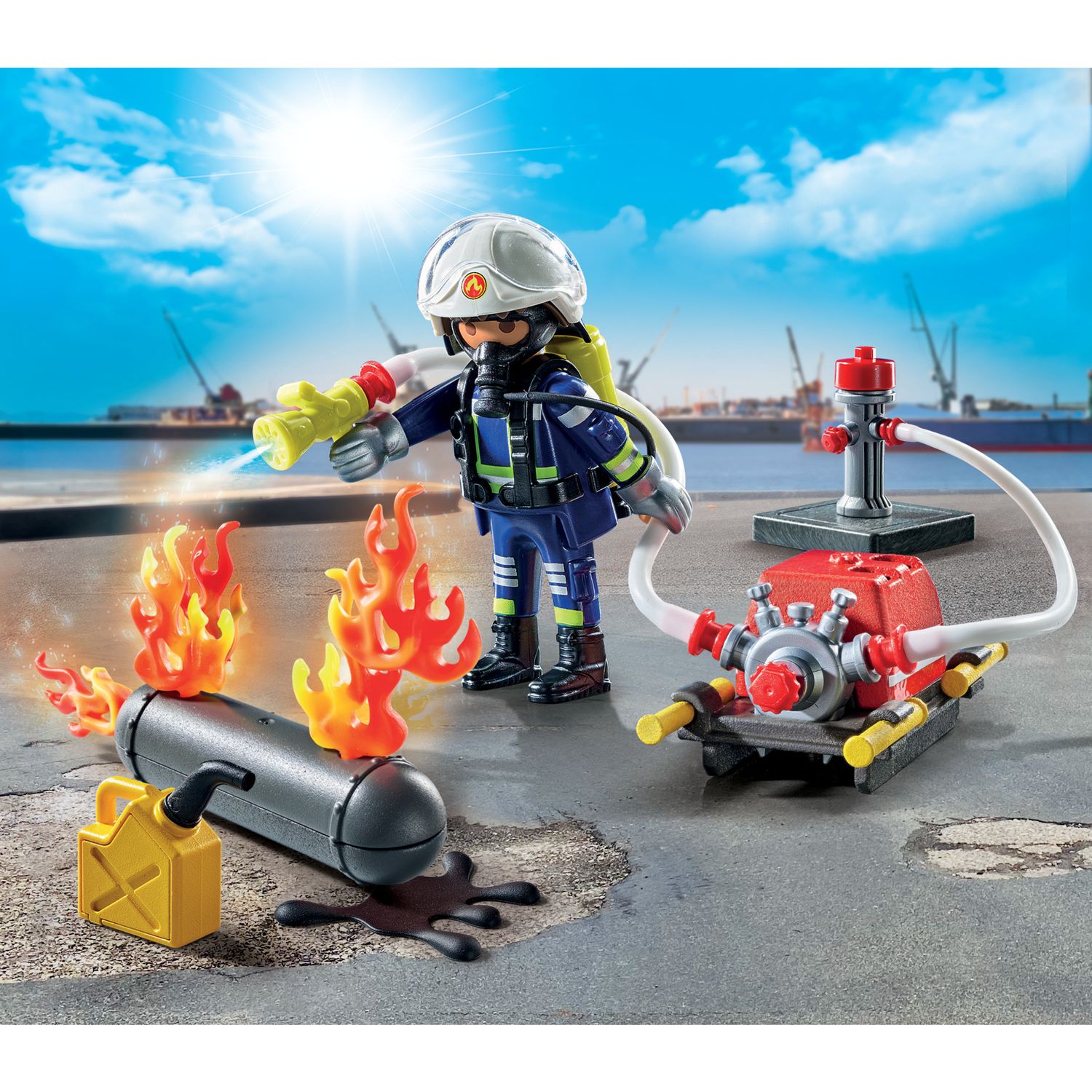 Playmobil action heroes 71826 - pompiere con pompa d'acqua per bambini dai 4 anni - Playmobil