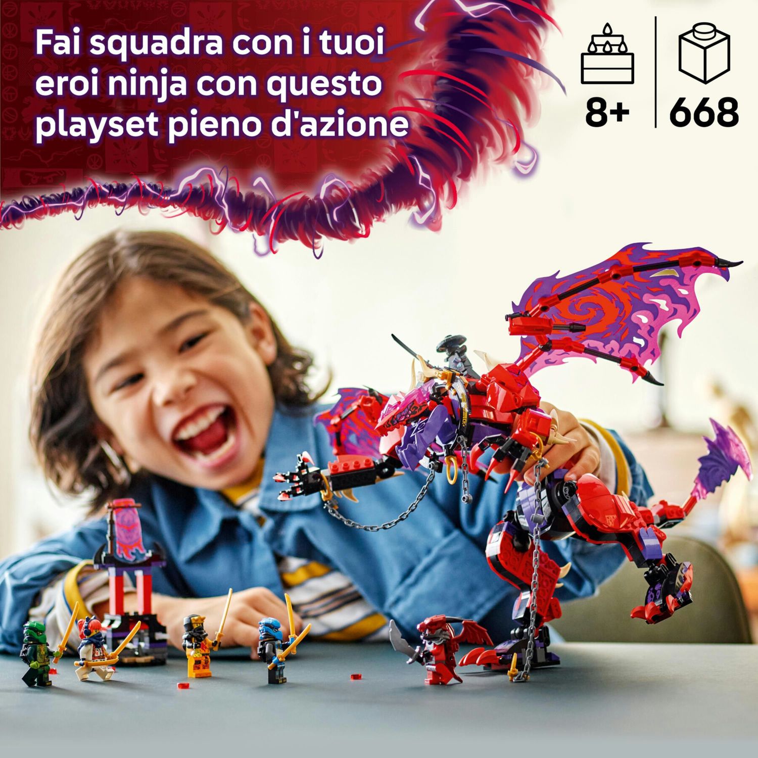Lego ninjago 71832 thunderfang, il drago del caos, action figure giocattolo snodabile con 6 personaggi, giochi per bambini 8+ - LEGO NINJAGO, Lego